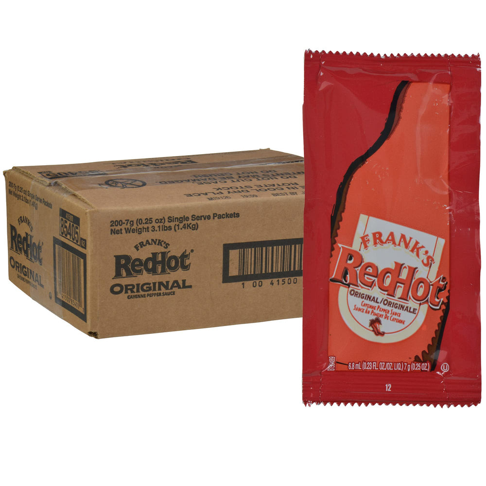 Franks RedHot Original packets open, convenient single-serve heat for on-the-go meals.