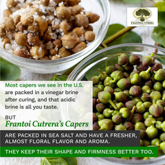Frantoi Cutrera capers texture closeup shows firm, juicy pearls for seasoning.