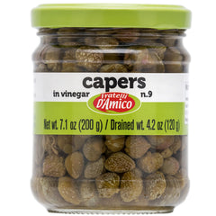 FRATELLI D'AMICO capers in brine jar ready to elevate sauces and antipasti.