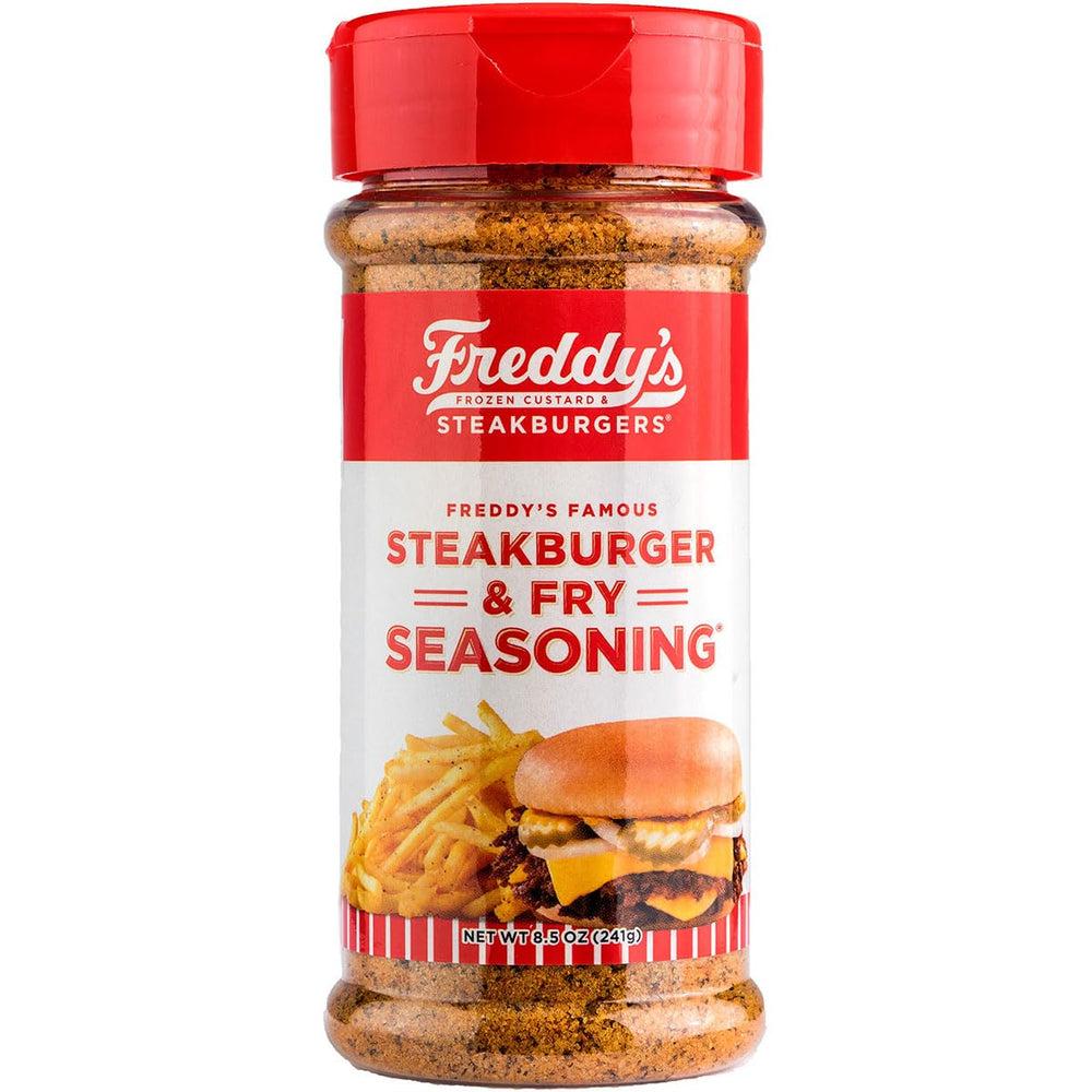 Freddy's Sreakhouse steakburger seasoning bottle ready to flavor at home