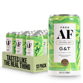 Free AF cucumber G&T can, a refreshing alcohol-free option for gatherings.