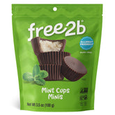 Free2b Mint Mini Cups packshot in resealable bag promoting allergy-friendly snack option