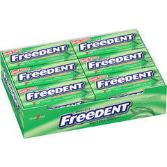 Freedent peppermint stick close-up showing smooth chew and nonstick action.