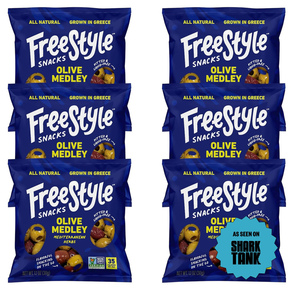Freestyle Snacks olive snack pack with Mediterranean herb freshness for on-the-go snacking
