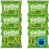 Freestyle Snacks olive snack packs front view showing mess-free single-serve olives
