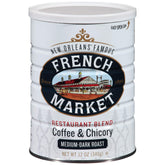 French Market Coffee & Chicory ground pack front showcases bold flavor for morning rituals.