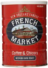 French Market Coffee and Chicory medium-dark ground coffee can with bold aroma for daily brew
