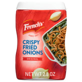 French's Original Crispy Fried Onions bag close-up showing real onion texture for flavor