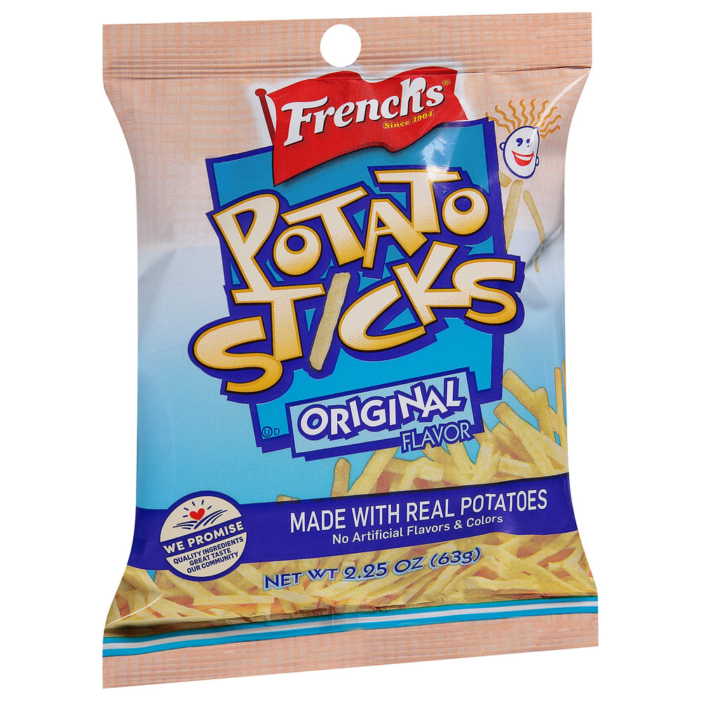 French's Original Potato Sticks pack shot, brand visible, 2.25 oz size for snacking.