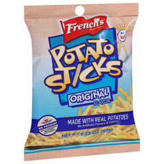 French's Original Potato Sticks pack shot, brand visible, 2.25 oz size for snacking.