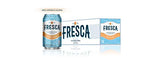 Fresca Peach Soda bottle beside a glass, showcasing refreshing peach flavor.