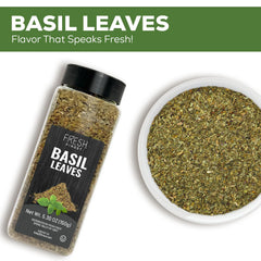 Fresh Finest Basil Leaves packaging label highlights Non-GMO and gluten-free promise