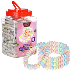 Fresh Finest candy bracelets in a clear jar for nostalgic party decor and easy sharing