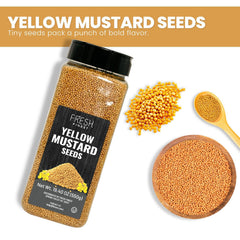 Fresh Finest yellow mustard seed packaging closeup showing premium quality.