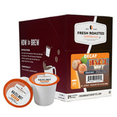 Fresh Roasted Coffee decaf hazelnut pods front packaging display for convenient flavor anytime