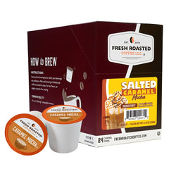 Fresh Roasted Coffee salted caramel mocha pod ready to brew a rich cup at home