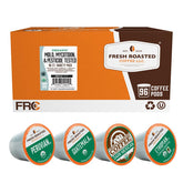 Fresh Roasted Coffee variety pack front view with four organic pods for quick, flavorful brews.