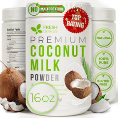 FreshDrinkUS coconut milk powder jar front highlights premium packaging and convenient pantry use.