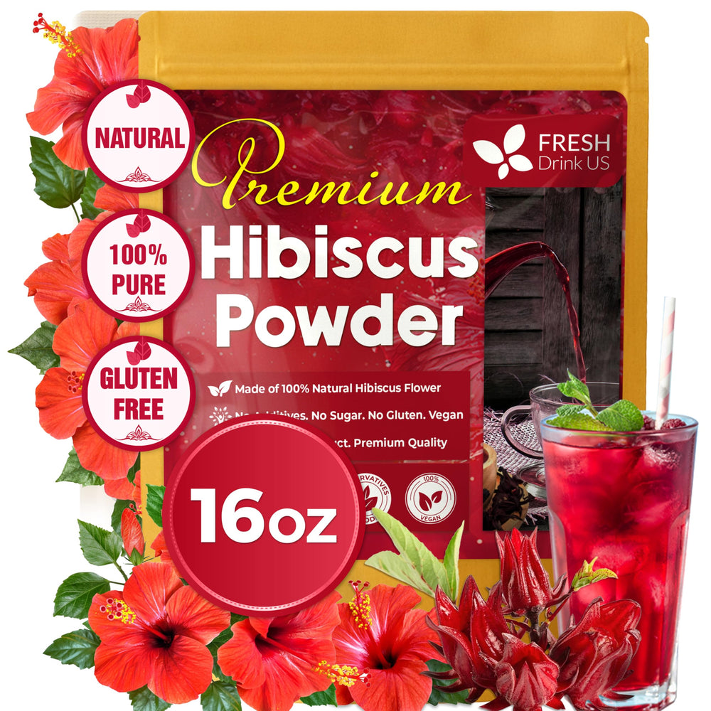 FreshDrinkUS hibiscus powder in a jar, ready for vibrant recipes