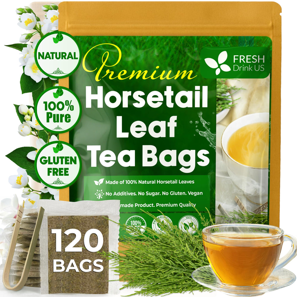 FreshDrinkUS horsetail tea bags in eco-friendly packaging showing purity.