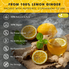 FreshDrinkUS Lemon Ginger tea bag handmade imagery suggests premium flavor and careful craftsmanship.