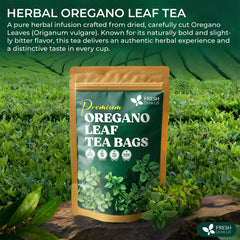 FreshDrinkUS packaging highlights premium quality and sustainable sourcing for oregano tea.