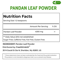 Close-up of FRESHDRINKUS pandan leaf powder showing vibrant green color