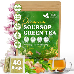 FreshDrinkUS soursop-green-tea bags packaging highlighting eco-friendly design.