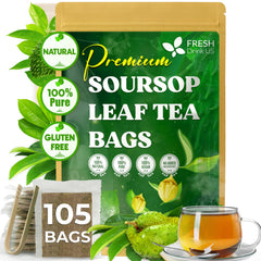 FreshDrinkUS soursop tea bag close-up showing natural leaves for pure infusion