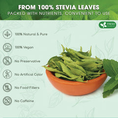 FreshDrinkUS stevia leaves vacuum bag, packaged for long shelf life.