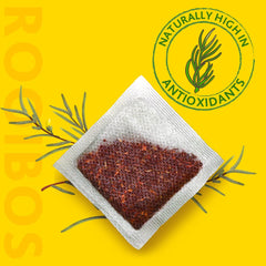 Close-up of Freshpak Rooibos teabag showing dye-free construction.