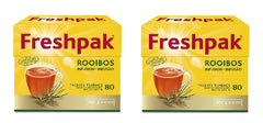 Freshpak Rooibos 80 tagless tea bags neatly arranged in a foil pouch