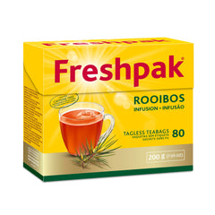 Freshpak Rooibos tea box on a kitchen counter shows premium flavor