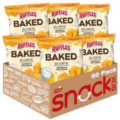 Frito-Lay baked Ruffles Cheddar & Sour Cream 60-pack, crisp and convenient for snacking.