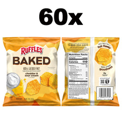 Close-up of Frito-Lay baked Ruffles Cheddar & Sour Cream chips showing texture.