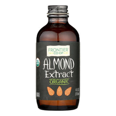 Frontier Co-op Almond Extract bottle offering warm almond flavor for cakes and cookies.