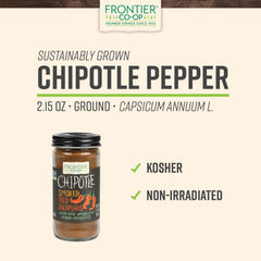 Frontier Co-op chipotle powder bottle highlighting bold heat for salsas