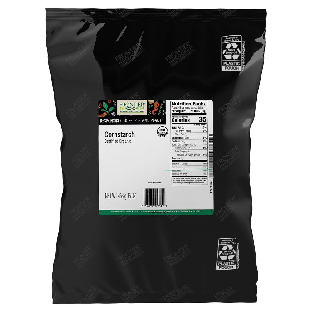 Frontier Co-op Organic Cornstarch packaging front provides a pantry-ready thickening option.