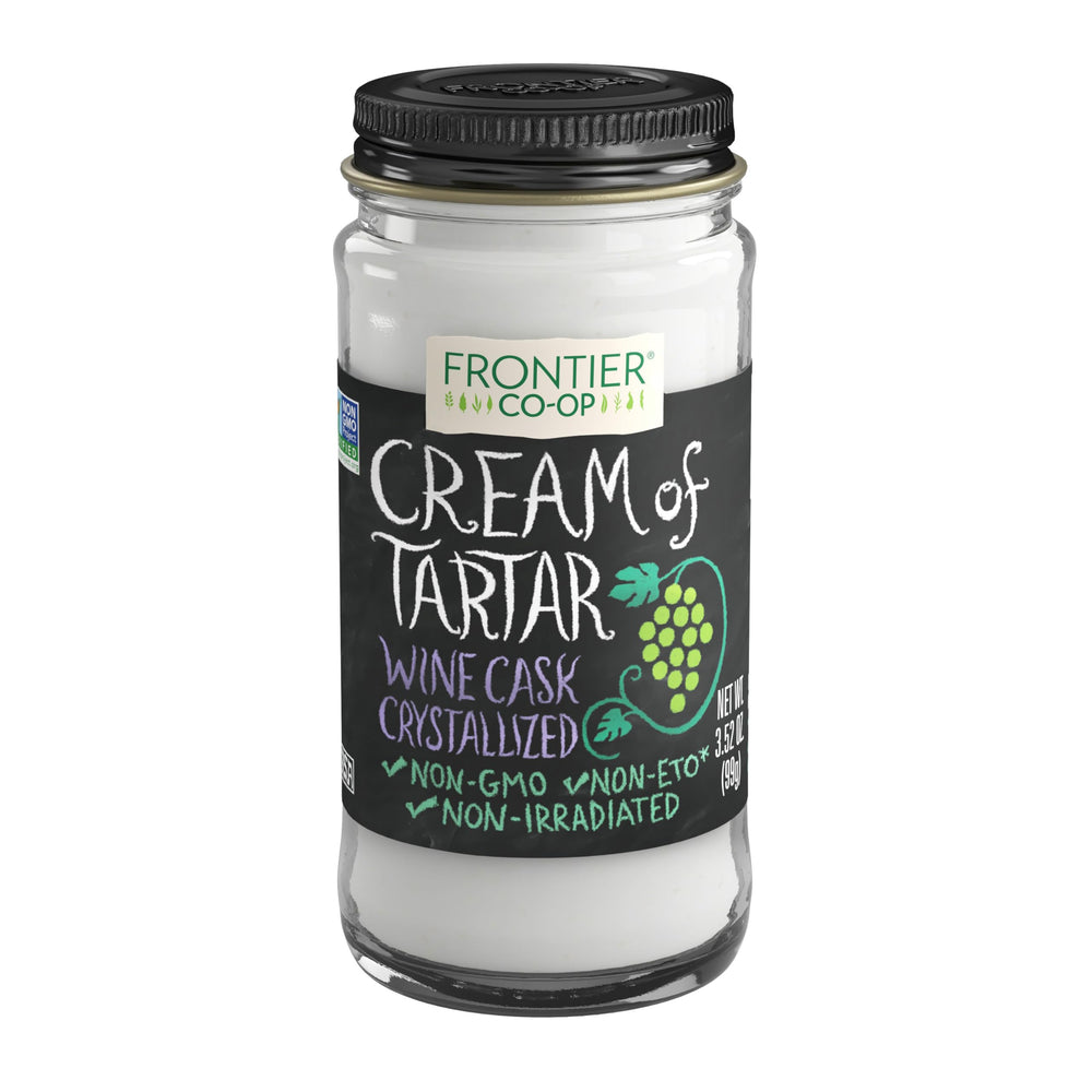 Frontier Co-op Cream of Tartar jar for pure baking essential in the pantry.