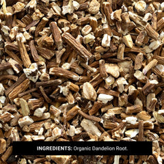 Frontier Co-op organic dandelion root Bulgarian-USA label highlights organic sourcing.