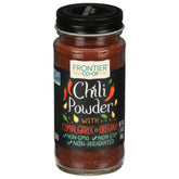 Frontier Co-op Fiesta Chili Powder bottle adds bold heat to chili and rice.