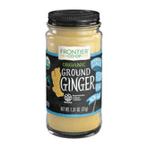 Frontier Co-op ginger root powder bottle, convenient spice for baking and teas.