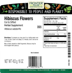Frontier Co-op hibiscus dried flowers for tea - tart, cranberry-like notes.