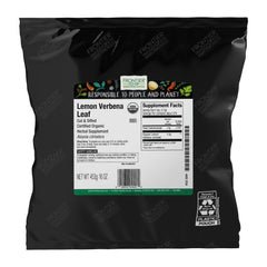Frontier Co-op Lemon Verbena leaf loose bag shows crisp dried leaves for tea and cooking.
