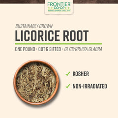 Frontier Co-op licorice root aroma image highlights warm notes ideal for beverages.
