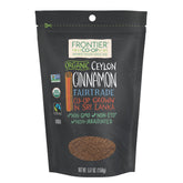 Frontier Co-op Organic Fairtrade Ceylon Cinnamon Powder refill — resealable bag preserves freshness for baking and beverages.