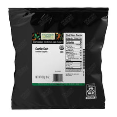 Frontier Co-op organic garlic salt with parsley, bulk jar, coarse grind ready for easy seasoning.