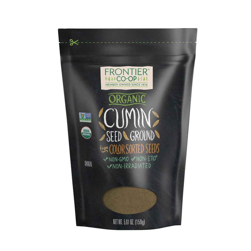 Frontier Co-op Organic Ground Cumin Seed Powder in a jar boosts flavor for curries and stews