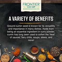 Frontier Co-op Organic Ground Cumin Spice jar closeup highlights warm, earthy aroma