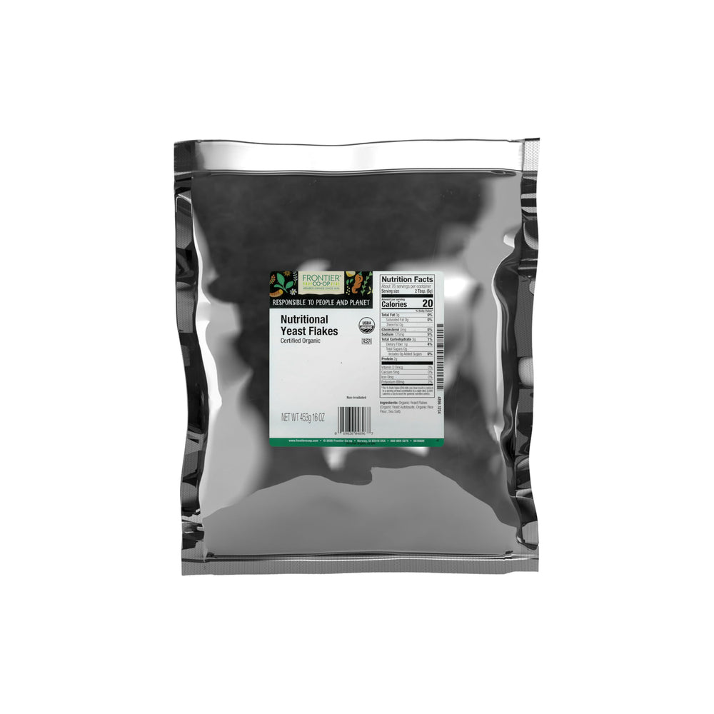 Frontier Co-op Organic Nutritional Yeast Flakes used as a dairy-free parmesan substitute.
